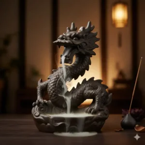 Close-up of a stunning ceramic dragon incense burner, showing smoke flowing from its mouth. Cool Incense Burners