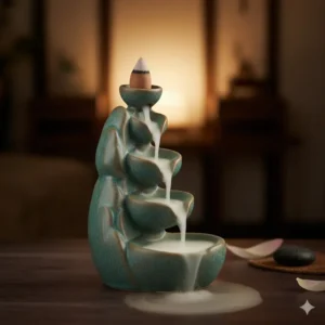 A mesmerizing photo of a backflow incense burner creating a peaceful smoke fountain effect.