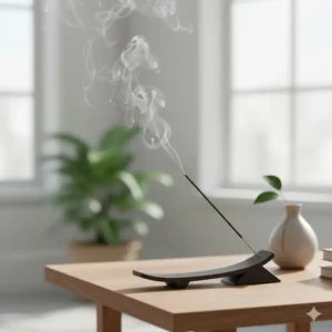 Illustration 5 (Modern/Minimalist): Sleek, minimalist metal incense holder for sticks, a modern stand complementing contemporary decor.