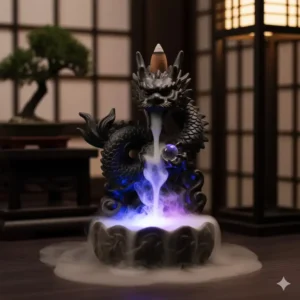 Detailed dragon sculpture used as a cool incense burner, utilizing backflow cones to emit a smoky stream from its mouth.