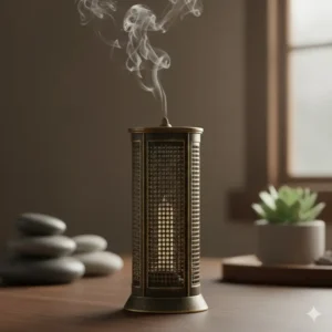 "Elegant metal mesh vertical incense stick burners tower that safely holds burning incense."