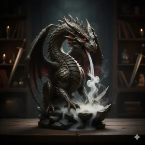 A detailed dragon sculpture serving as an awesome incense burner, featuring a mythical beast with smoke flowing from its mouth, ideal for fantasy and gothic decor enthusiasts.