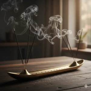 A long, boat-shaped metal ash catcher, a highly awesome incense burner for safely burning multiple sticks of incense simultaneously in a practical, decorative holder.