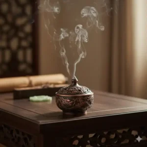 Antique copper metal incense burner censer with a classic dragon and phoenix design.