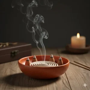 Versatile ceramic bowl incense burner, ideal for cones, coils, and catching stick ash.