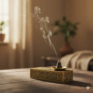 An ornate, antique brass burner—a traditional metal piece perfect for small incense cones and holders.