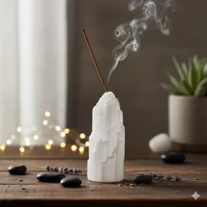 Unique natural Selenite crystal burner used for both incense and spiritual cleansing, making it one of the coolest incense holders.