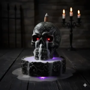 Unique and gothic-themed cool incense burner shaped like a skull, adding an edgy flair to room decoration.
