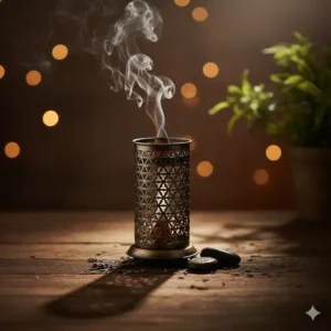 Tall metal tower cone burner that vents smoke through cutouts, a stylish and functional piece among the coolest incense holders.