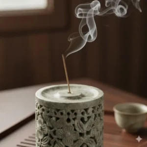 Close-up of a durable soapstone incense burner, a beautiful and long-lasting material for the best incense burner.