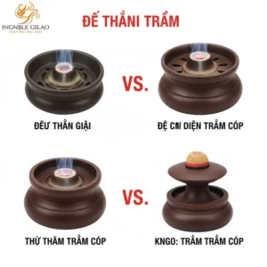 A side-by-side comparison of different incense stick holders, including a tray, a tower, and a round dish, highlighting various styles.