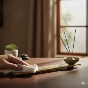 Illustrating the durability of a simple, modern metal incense holder design that is easy to clean and maintain for long-term use.