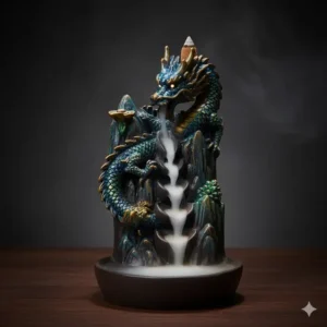 A highly detailed dragon sculpture used as a unique backflow incense burner.