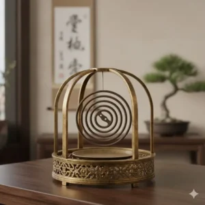 A beautiful, antique brass holder designed to safely burn large spiral or coil incense sticks, one of the awesome incense burners.