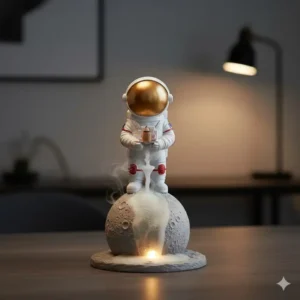 Creative astronaut on the moon representing the coolest incense burners for space lovers.