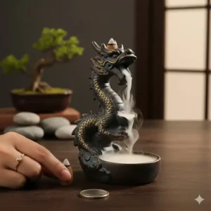 Photo showing the size and scale of the dragon incense burner backflow compared to a reference object.