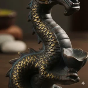 Detailed view of the ceramic texture of the dragon incense burner backflow material.