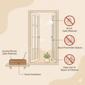 Illustration 4: Diagram showing proper ventilation for incense burner smoke.