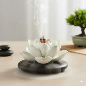 A calming Zen lotus design used as a unique backflow incense burner.