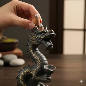 Guide illustrating the correct cone placement for the dragon incense burner backflow functionality.