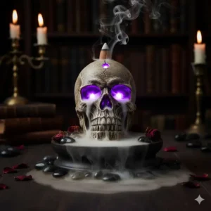 Gothic skull with LED lights listed as one of the coolest incense burners for dark aesthetics.