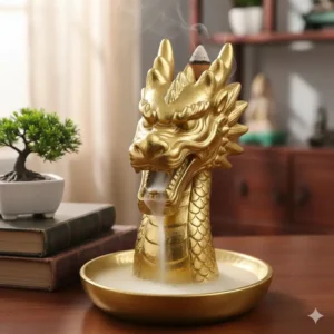 A heavy, golden brass variant of the dragon head incense burner, an alternate material option.