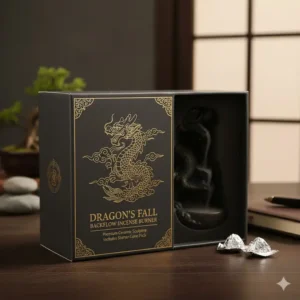Image of the packaging or gift box for the dragon incense burner backflow.