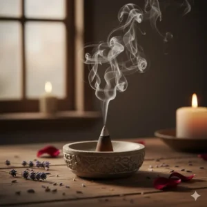 A small hand-carved soapstone dish used as a burner for scented incense cones.