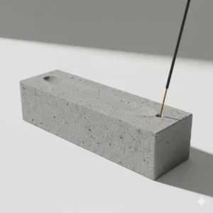 Close-up illustration of a hand-poured concrete contemporary incense holder with a matte gray finish.