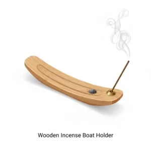 A traditional wooden boat ash catcher, one of the most common types of incense holders.