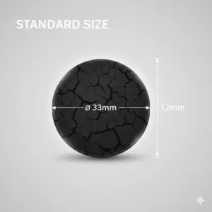 Diagram showing the standard 33mm diameter of a quick-light coal disc.