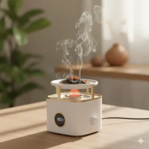 A high-tech electric device showing modern incense burner types with precise temperature control.