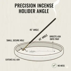 Close-up technical drawing of the precision-drilled hole in a ceramic incense ash catcher.