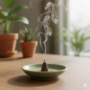 A minimalist ceramic dish designed as one of the small cone incense burner types for aromatherapy.