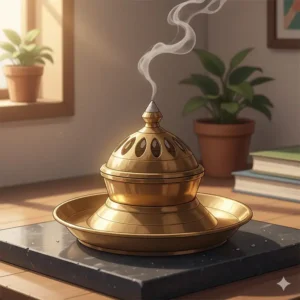 A heavy-duty solid brass incense holder designed specifically for burning incense cones safely.