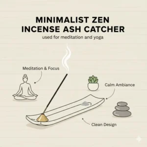 Minimalist line art depicting a zen-style incense ash catcher for meditation spaces.