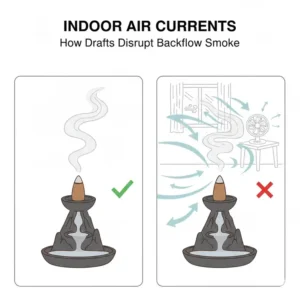 A visual guide on indoor air currents and why they affect how does backflow incense work in drafty rooms.