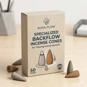A pack of specialized backflow incense cones used specifically for flowing incense burners to ensure optimal smoke flow.