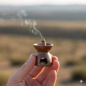 A portable mini travel-sized cone burner held in a hand to show scale.