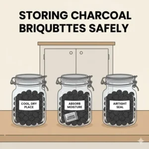Professional storage advice for keeping charcoal briquettes for incense in airtight glass jars.