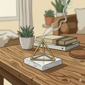 A cool incense holder shaped like a mountain range with white smoke flowing downward like a waterfall.