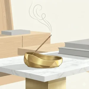 Elegant brushed gold and brass incense burner modern minimalist holder for stick and cone incense.
