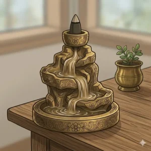 An antique-style unique incense burner made of brass with intricate floral engravings.
