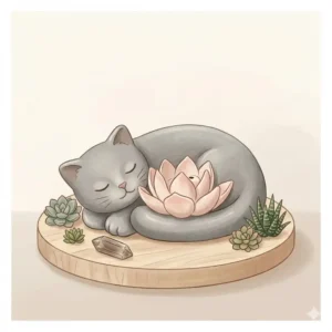 A ceramic cat backflow holder representing cute incense burners with a sleeping kitten design.