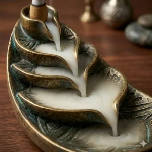 An antique-style vintage brass incense holder unique for retro home decor and ambiance.