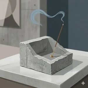 Brutalist style grey concrete contemporary incense holders for industrial interior design.