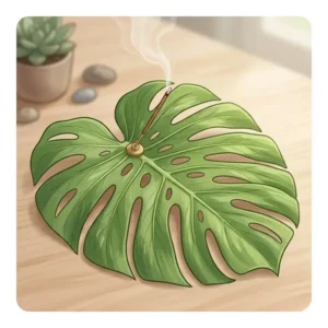 Nature-inspired unique incense holders shaped like a large green leaf with realistic vein textures.