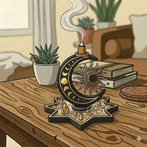 A cool incense holder made of dark walnut wood designed as a long trough to catch ash from burning sticks.