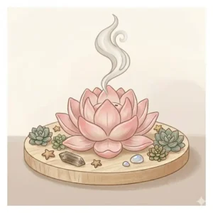 A blooming pink lotus flower ceramic sculpture used as cute incense burners for home decor.