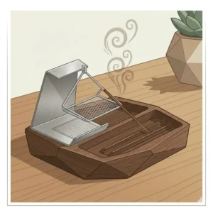 Walnut wood and stainless steel incense burner modern combo tray for a clean, Scandinavian aesthetic.